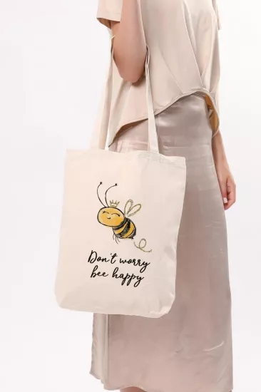 Çınar Bez Çanta Kanvas Dont Worry Bee Happy Baskılı Bez Çanta